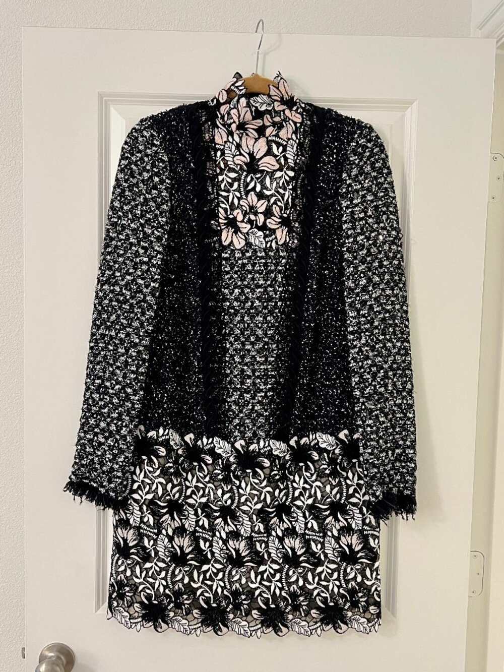 Giambattista Valli Tweed Floral Black Pink Dress